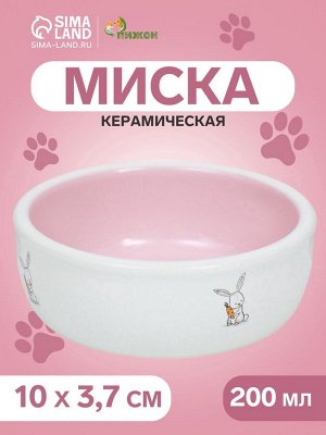 Миска керамическая "Кролик и морковь" 200 мл - 10 х 10 х 3,7 см, белая/розовая