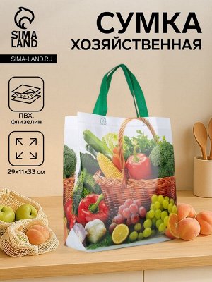 Сумка хозяйственная без застёжки, цвет зелёный/разноцветный