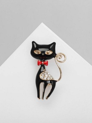 Брошь «Кошечка» с сердечком, цвет чёрный в золоте