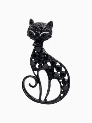 Брошь «Кошка» грациозная, цвет чёрный