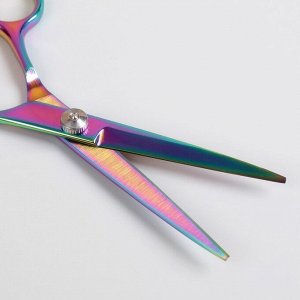 Ножницы парикмахерские с упором, загнутые кольца, лезвие — 6 см, цвет «хамелеон»
