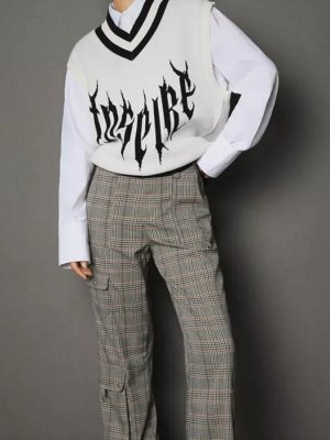 Клетчатые брюки Bootcut legging с накладными карманами