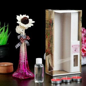 Набор подарочный "Эйфелева башня"(ваза,2 палочки, 3 свечи ,декор,аромамасло 30 мл), сакура