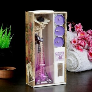 Набор подарочный "Эйфелева башня"(ваза,палочки с декором,свечи, аромамасло), лаванда   435533