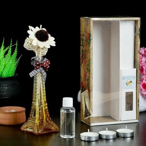 Набор подарочный "Эйфелева башня"(ваза,2 палочки, 3 свечи ,декор,аромамасло 30 мл), ваниль
