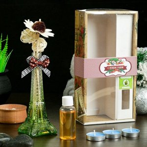 Набор подарочный "Эйфелева башня"(2 палочки, 3 свечи ,декор,аромамасло 30 мл), сандал НГ