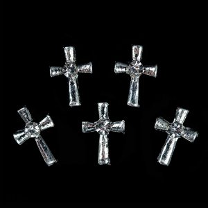 Декоративные объёмные элементы «Крест со стразами», 0,7 - 0,5 см, 5 шт, цвет серебристый