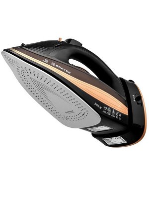 Утюг паровой BRAYER 4010BR, 2400 Вт, керамичекая подошва, 320 мл, беспроводной, коричневый