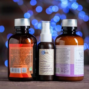 Подарочный набор новогодний с органической косметикой для ухода за волосами: шампунь, масло для волос, бальзам