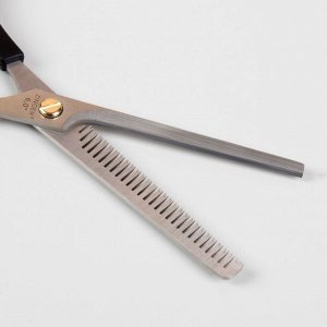Ножницы парикмахерские, филировочные, с упором, лезвие 6 см, цвет чёрный, EC-015