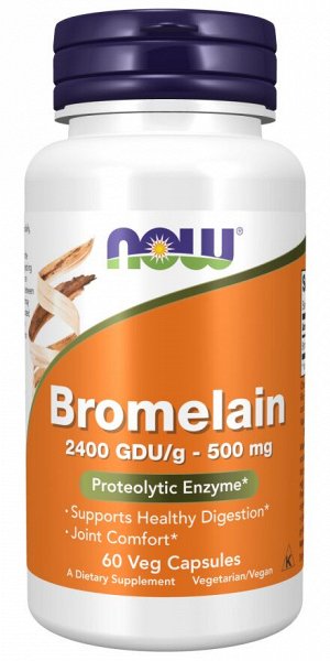 NOW Foods, Bromelain 500 мг (2400 GDU/г), 60 растительных капсул