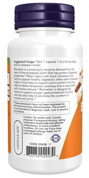 NOW Foods, Bromelain 500 мг (2400 GDU/г), 60 растительных капсул