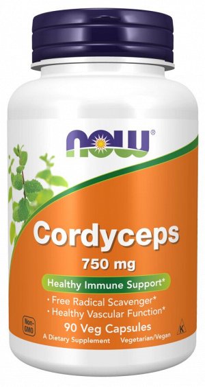 Кордицепс, NOW Foods, 750 мг, 90 растительных капсул