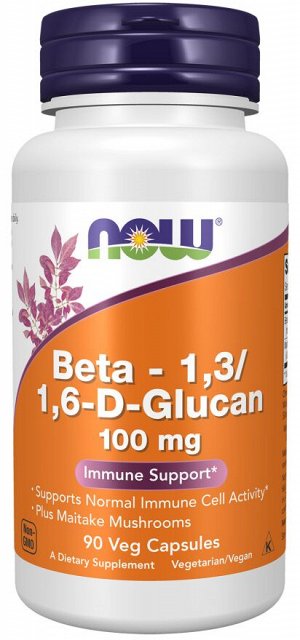 Бета-глюкан 1,3/1,6-D NOW Foods, 100 мг, 90 капсул — укрепление иммунной системы, природная защита организма