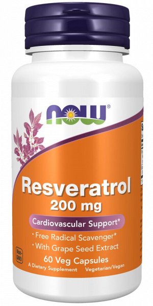 Ресвератрол NOW Foods, 200 мг, 60 капсул — мощный антиоксидант для поддержки здоровья сердца и замедления старения