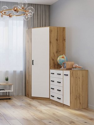 Комод напольный «Клик Мебель» №5, 600x450x1250 мм, цвет дуб вотан/белый