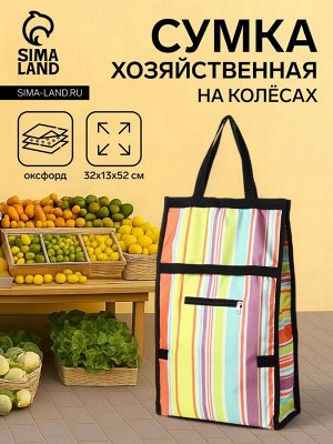 Сумка хозяйственная складная на липучке, 2 колеса, наружный карман, цвет разноцветный