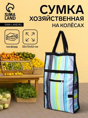 Сумка хозяйственная складная на липучке, 2 колеса, наружный карман, цвет разноцветный