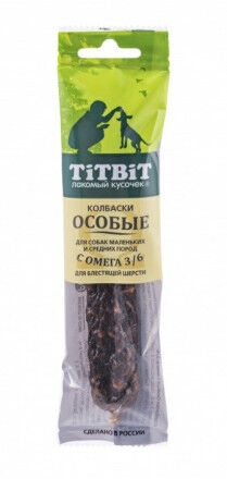 Titbit Лакомство для собак Колбаски Особакые с Омега 3 6 для мелких средних пород  30г