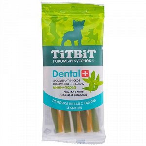 Titbit Лакомство для собак Dental+ Палочка витая с сыром для мелких пород  30г