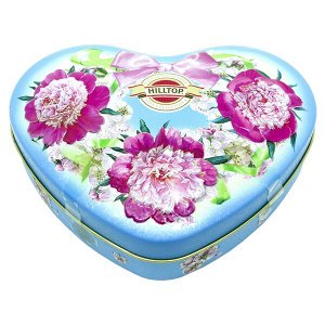 чай HILLTOP подарочный футляр в форме сердца 'Розовые пионы' ж/б 100 г