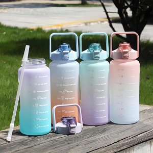 MYEEDA Water bottle 2L - большая бутылка для воды и напитков с трубочкой