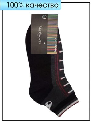 Nature Junior Socks Носки детские черно-серые белая полоска с рисунком футбольный мяч размер 20-22см, 1 пара