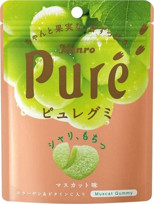 Жевательные конфеты с коллагеном со вкусом белого винограда Kanro Fruit Juice Gummy Collagen Muscat