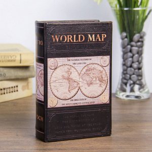Сейф-книга дерево "Карта мира" кожзам 17х11х5 см
