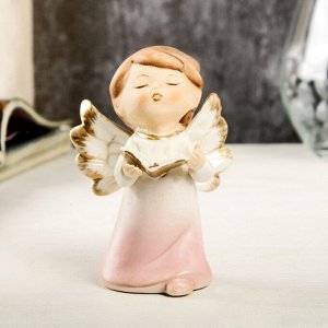Сувенир керамика &quot;Ангел-малыш в перламутро-розовом платье с книгой&quot; 9,7х6х6,7 см