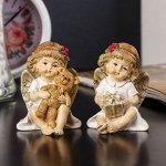 Сувенир полистоун &quot;Ангелочек-девочка с пухлыми щечками мишка/подарок&quot; МИКС 7,5х5,5х5,8 см