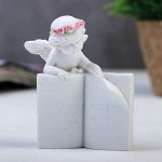 Сувенир полистоун &quot;Белоснежный ангел в розовом веночке с книгой&quot; 9х7,8х5,7 см
