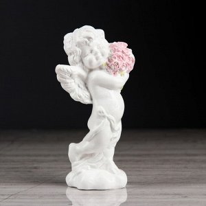 Статуэтка "Ангел с букетом", с розовым декором, 13 см