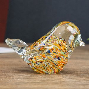 Сувенир стекло в стеклокрошку "Птичка разноцветная" 10х6х5 см