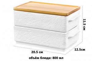"Розовый Холодец: Набор из 2 Блюд с Бамбуковыми Крышками, 800 мл"