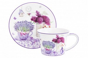Чайный набор 2 пр. 270 мл, "Лаванда", NEW BONE CHINA, 12,5x9,5x7 см