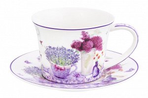Чайный набор 2 пр. 270 мл, "Лаванда", NEW BONE CHINA, 12,5x9,5x7 см
