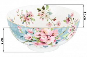 Салатник "Яблоневый цвет на голубом" - Элегантный NEW BONE CHINA, 700 мл