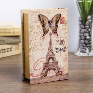 Сейф-книга дерево "Париж. Эйфелева башня. Бабочки" кожзам 17х11х5 см