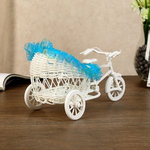 Корзина декоративная "Велосипед с коляской" голубые рюши 14х24х14 см