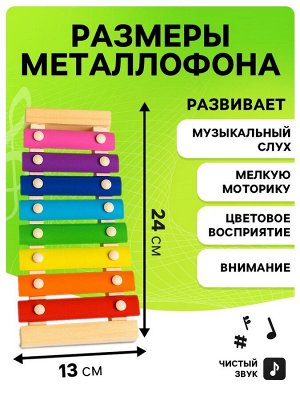Металлофон музыкальная игрушка, 8 тонов, карточки с песнями
