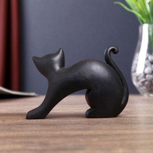 Сувенир полистоун "Чёрная кошка" серебряный цветок 8,5х12х3,5 см
