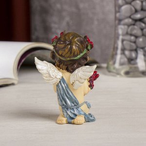 Сувенир полистоун "Ангел в веночке с розами с мишкой/букетом" МИКС 8,5х6х4,5 см