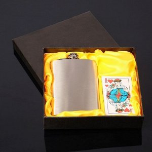 Подарочный набор 2 в 1: фляжка 240 мл хромированная, колода карт