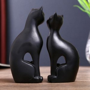 Сувенир полистоун "Две чёрных кошки" серебряный цветок (набор 2 шт) 13,5х12х4 см