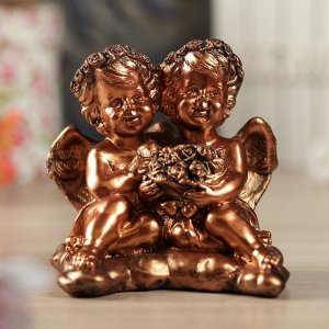 Статуэтка "Пара обнимающихся ангелов с букетом", малая, бронза