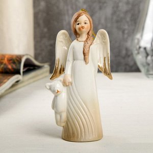 Сувенир керамика подвеска "Девочка-ангел в платье-волна с мишкой в руке" 12,4х3,8х6,8 см