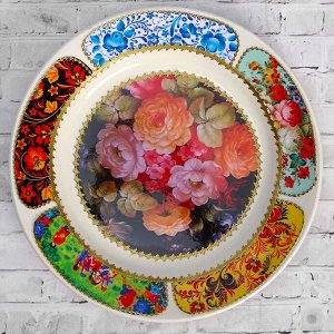 Тарелка декоративная "Жостово. Пышные цветы", настенная, d=20 см, ручная работа