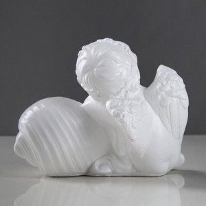 Статуэтка "Ангел с ракушкой" белый, 14 см