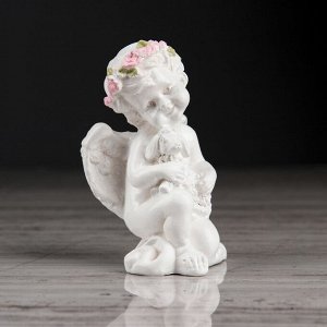 Статуэтка "Ангел с барашком", цвет белый, декор, 8 см